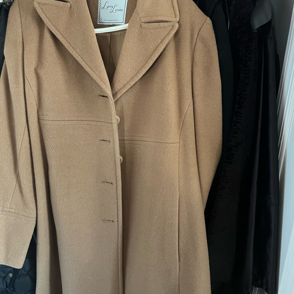 Larry Levine Camel Tan Pea Coat with Classic Button Front